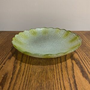 Green Edged Ribbed Glass Decorative Bowl